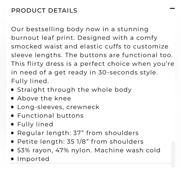 NWT White House Black Market Smocked Blouson Dress- Little Lead Burnout - Picture 9 of 16